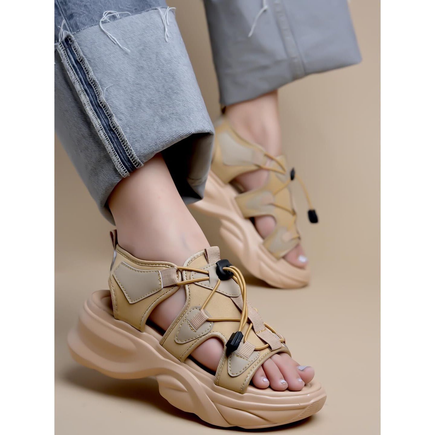 Shoetopia Smart Casual Beige Sporty Sandals For Women & Girls /Eu37