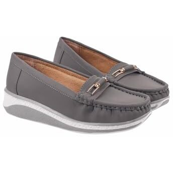 Shoetopia Upper Bow Detailed Grey Loafers For Women & Gilrs /Eu37
