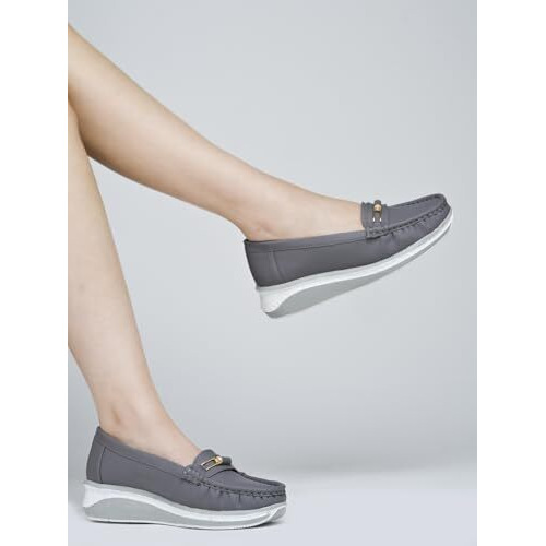 Shoetopia Upper Bow Detailed Grey Loafers For Women & Gilrs /Eu37