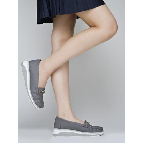 Shoetopia Upper Bow Detailed Grey Loafers For Women & Gilrs /Eu39
