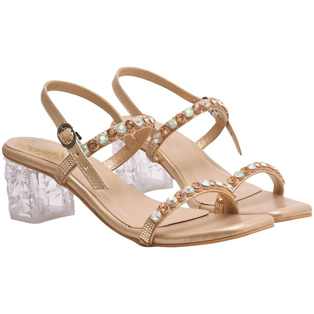 Shoetopia Embellished Rhinstone Silver Heeled Sandals For Women & Girls /Eu40