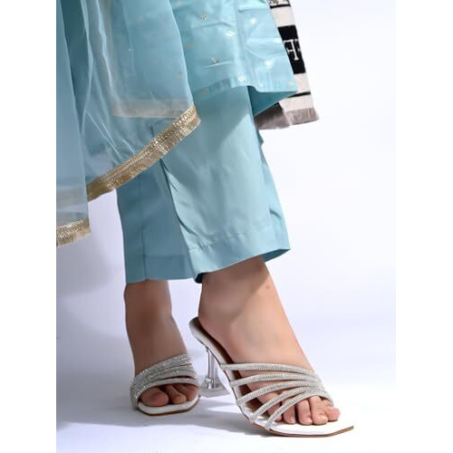 Shoetopia Womens Silver Rhinestone Strap Heeled Sandals  Block Heel, Open Toe, Party & Wedding Footwear Eu 38