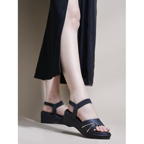 Shoetopia Elegant Black Block Sandals For Girls /Eu38