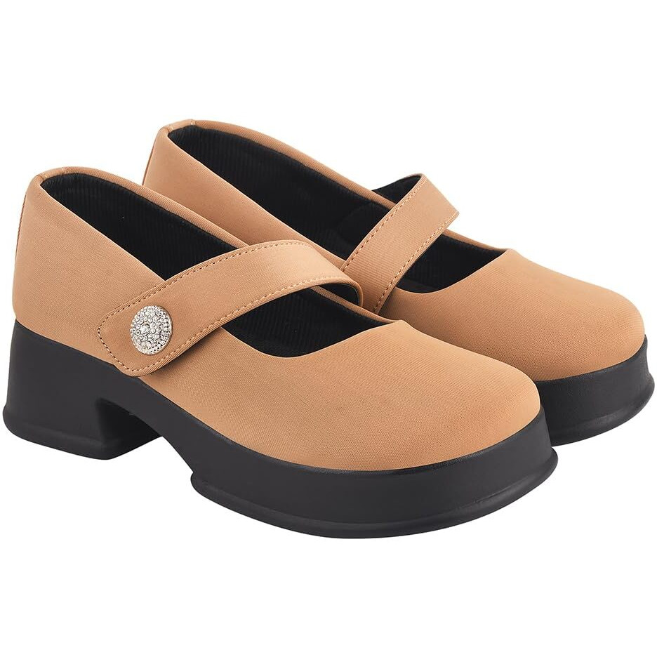 Shoetopia Stylish Tan Marry-Janes For Women & Girls /Eu41