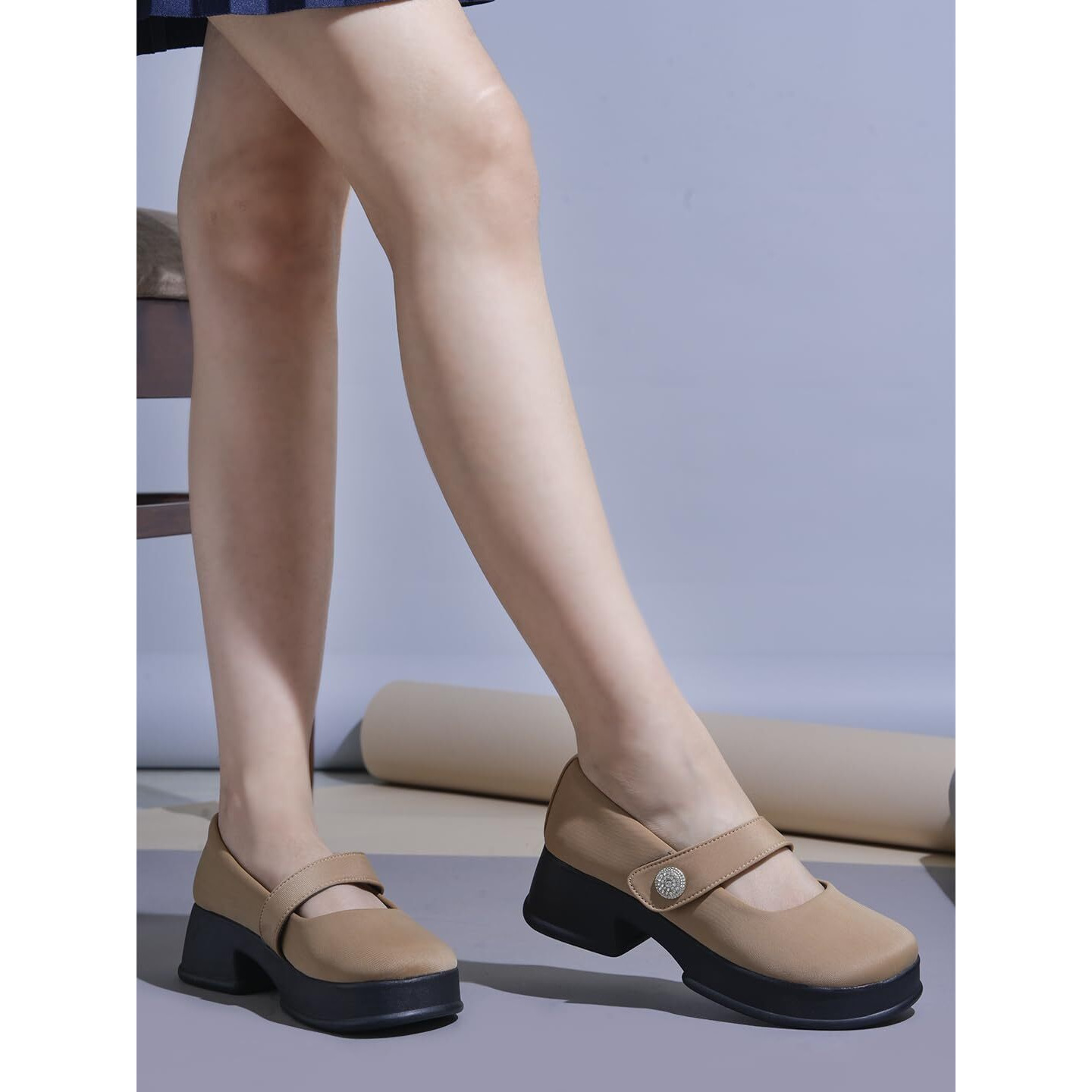 Shoetopia Stylish Tan Marry-Janes For Women & Girls /Eu41