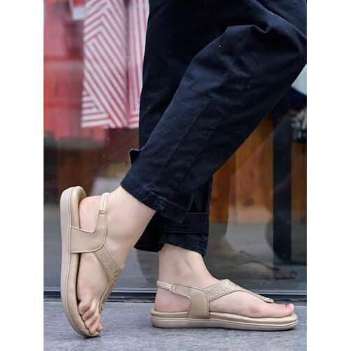 Shoetopia Women's Snd-1182 Flat Sandal-8 Kids Uk (Snd-1182-Beige)-Eu41