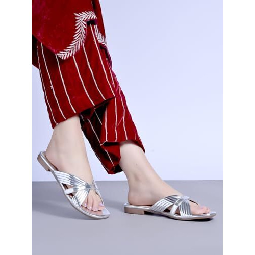 Shoetopia Embellished Silver Flats For Women & Girls /Eu42