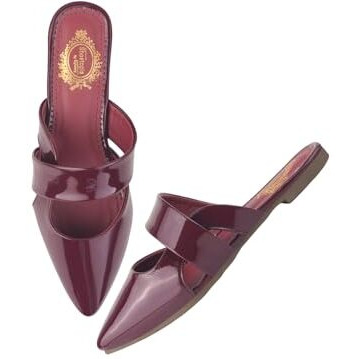 Shoetopia Solid Pointed Toe Cherry Flat Mules For Women & Girls /Eu38