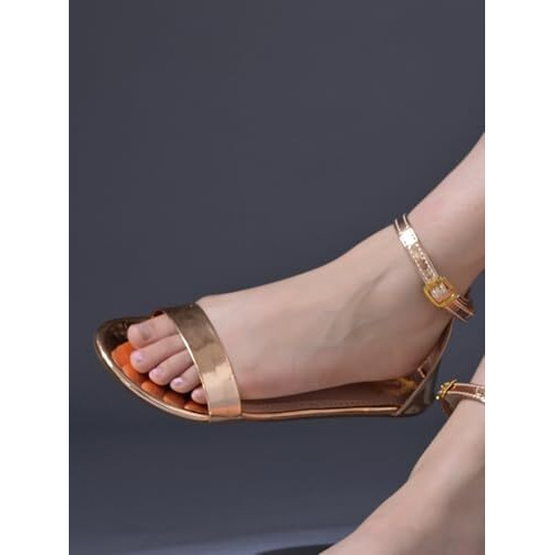 Shoetopia Stylish Embellished Rose-Gold Flat Sandals For Women & Girls /Eu41