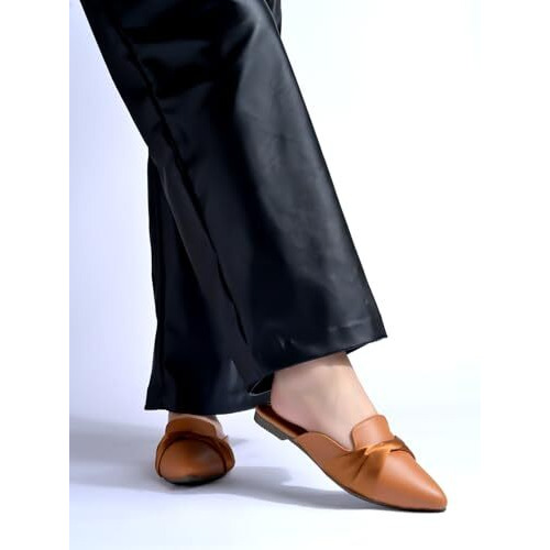 Shoetopia Women's Tanslip-On Mules  Pointed Toe Flats With Satin Ribbon Detailing | Stylish Casual & Office Eu36