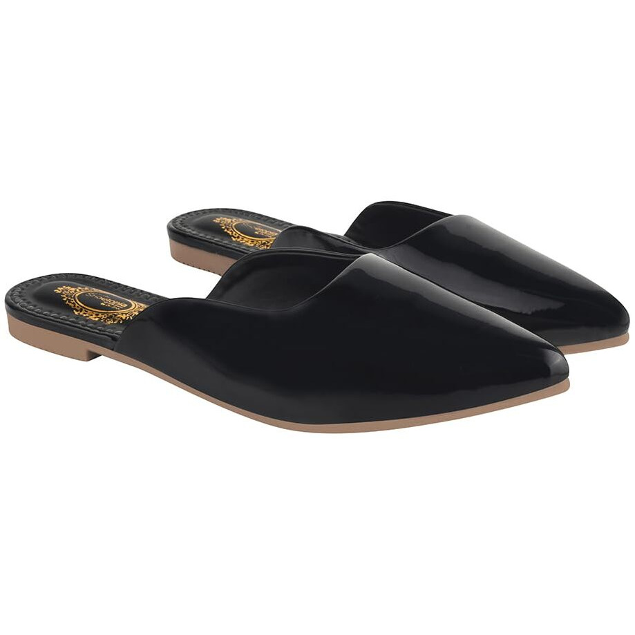 Shoetopia Stylish Pointed Toe Black Mules For Women & Girls /Eu38
