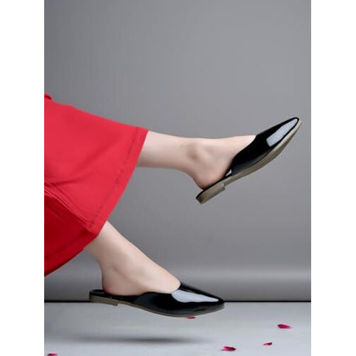 Shoetopia Stylish Pointed Toe Black Mules For Women & Girls /Eu38