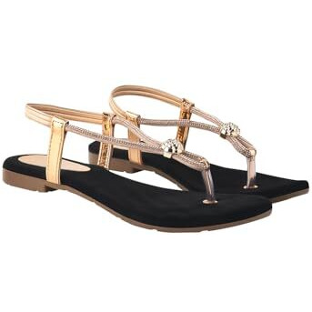 Shoeopia Embellished Strap Rose-Gold Flat Sandals For Women & Girls /Eu42