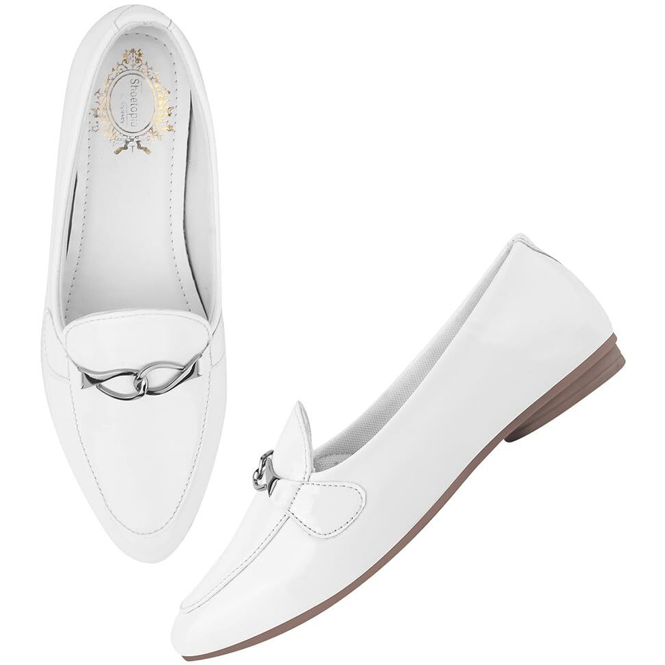 Shoetopia Pointed Toe Flat White Belly For Women & Girls /Eu40