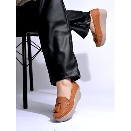 Shoetopia Smart Casual Tan Loafers For Women & Gilrs /Eu40