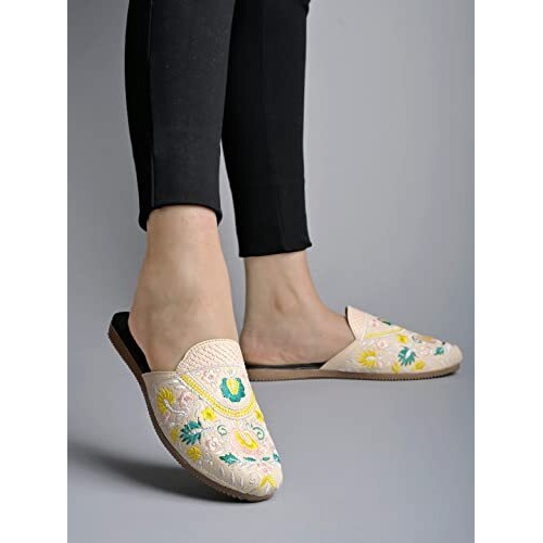 Shoetopia Women's Stiletto Heel Mules Cream