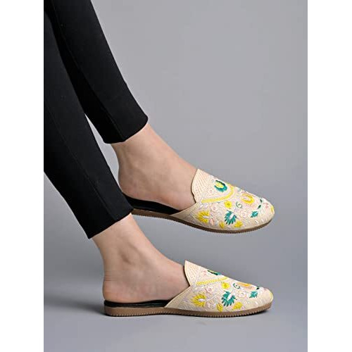 Shoetopia Women's Stiletto Heel Mules Cream