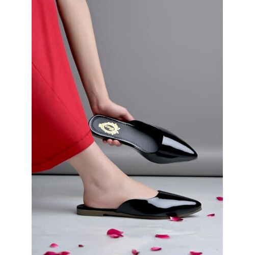 Shoetopia Stylish Pointed Toe Black Mules For Women & Girls /Eu40
