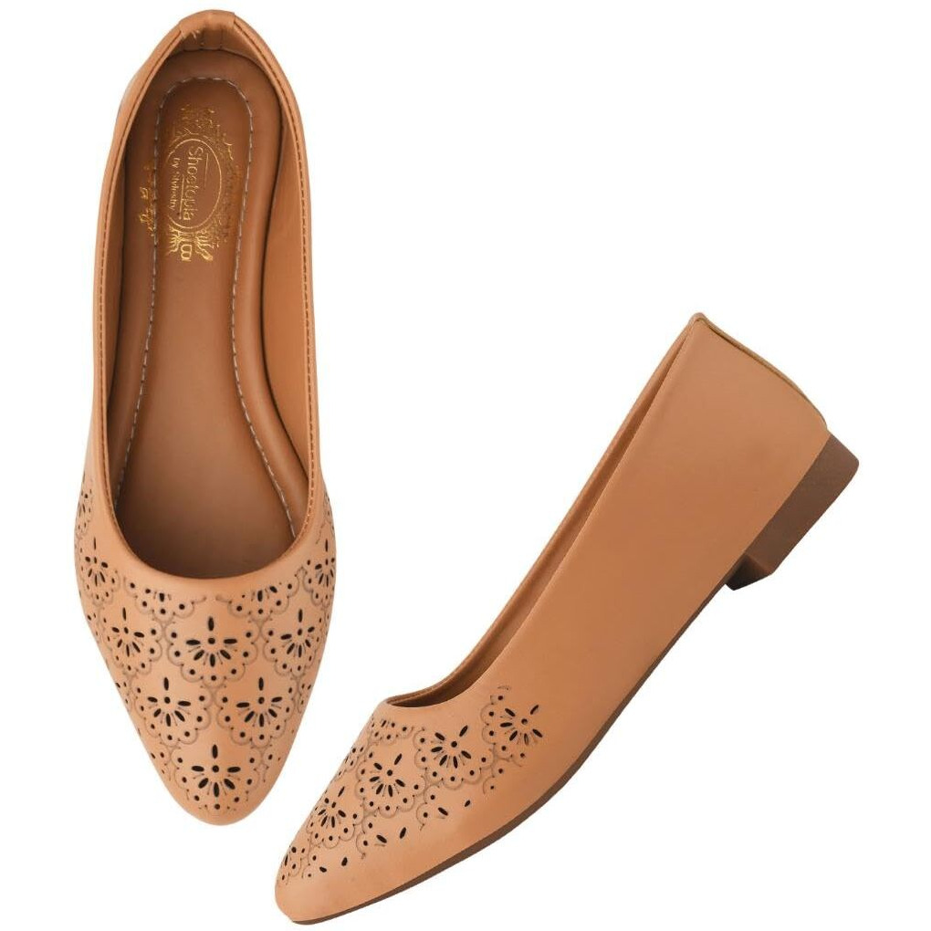 Shoetopia Textured Beige Ballerinas For Women & Girls /Eu36