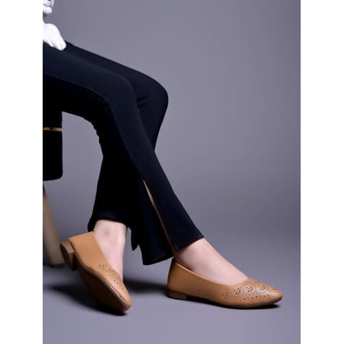 Shoetopia Textured Beige Ballerinas For Women & Girls /Eu36