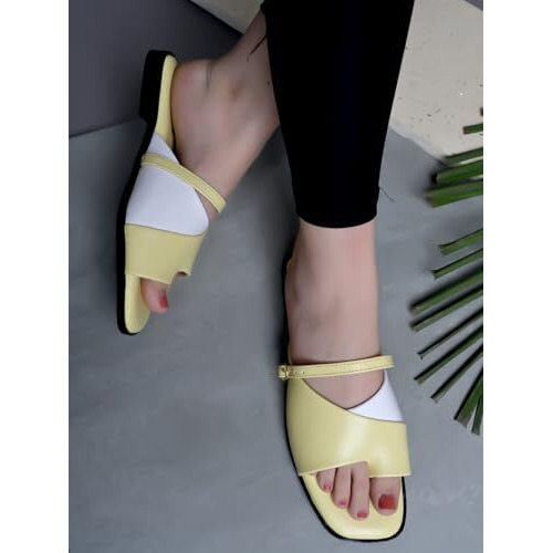 Shoetopia Solid Square Toe Casual Yellow Flats For Women & Girls /Eu39