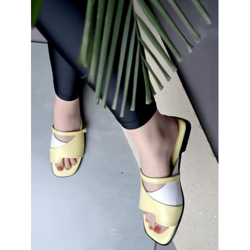 Shoetopia Solid Square Toe Casual Yellow Flats For Women & Girls /Eu39