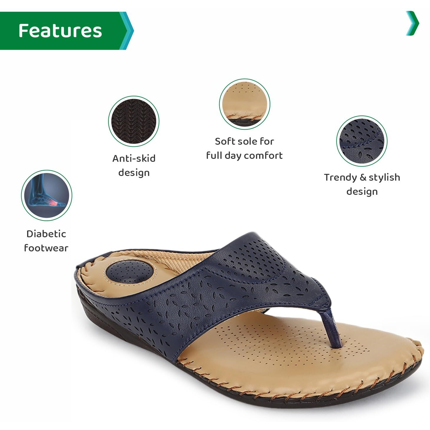 Ortho Joy Doctor Slippers | Soft Fancy Chappal For Women | Comfortable Blue Footwear For Women
