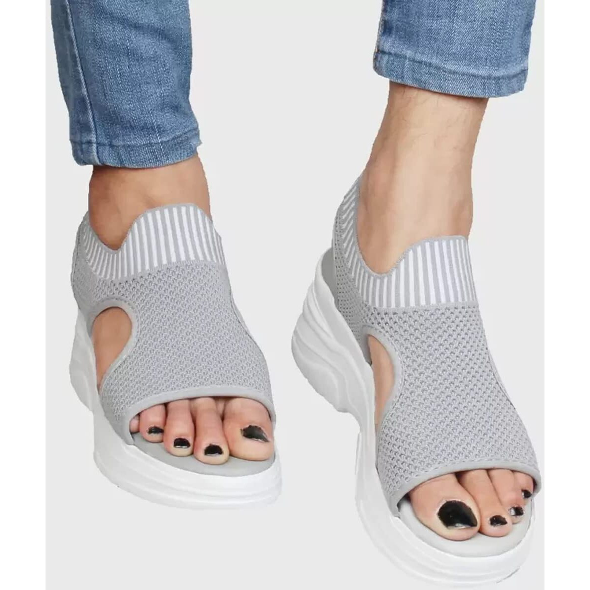 Shoetopia Lightweight Comfortable Trendy Flatforms Grey Sandals For Women & Girls