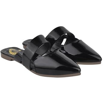 Shoetopia Solid Pointed Toe Black Flat Mules For Women & Girls /Eu38