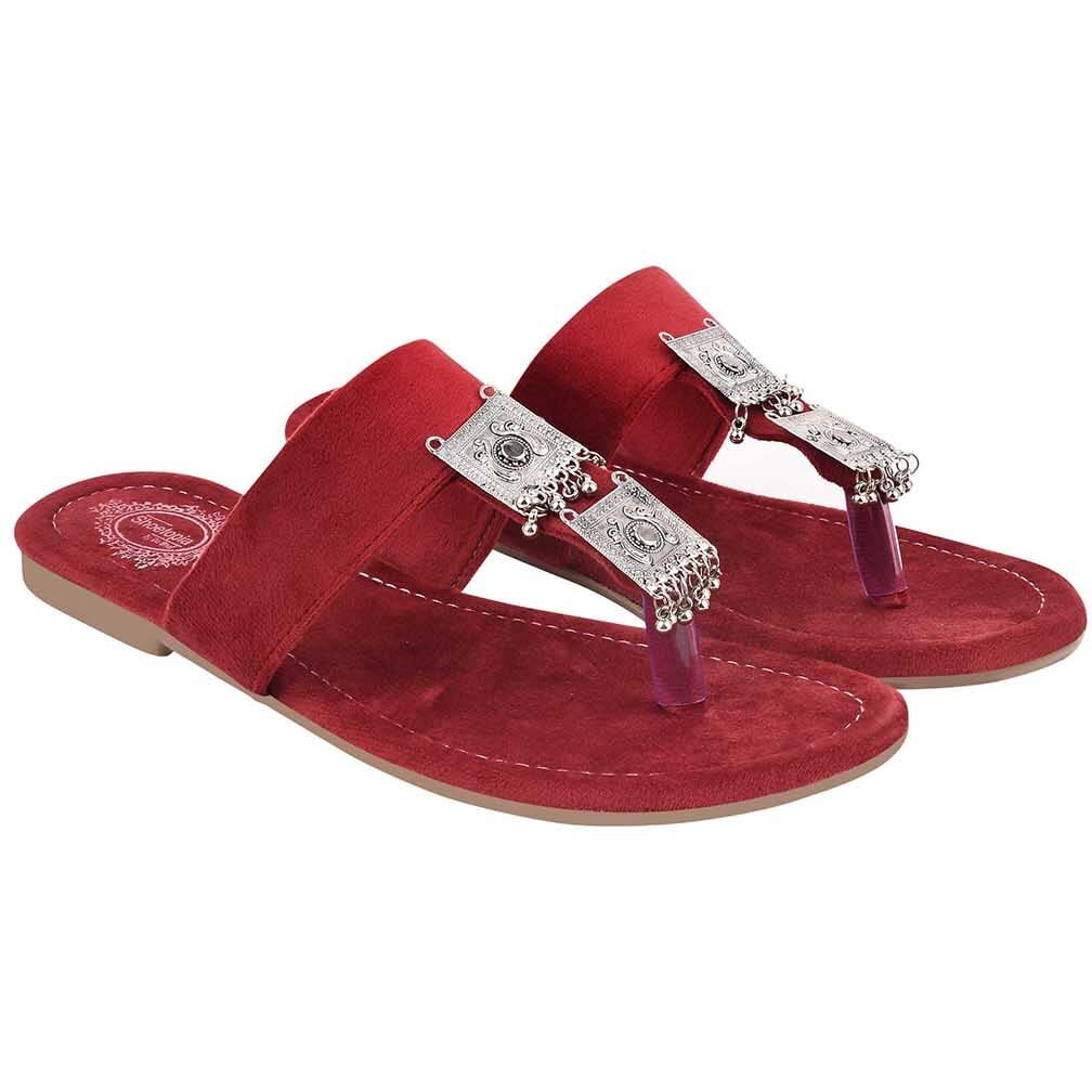 Shoetopia Ethnic Jewel Detailed Cherry Flats For Women & Girls /Uk6
