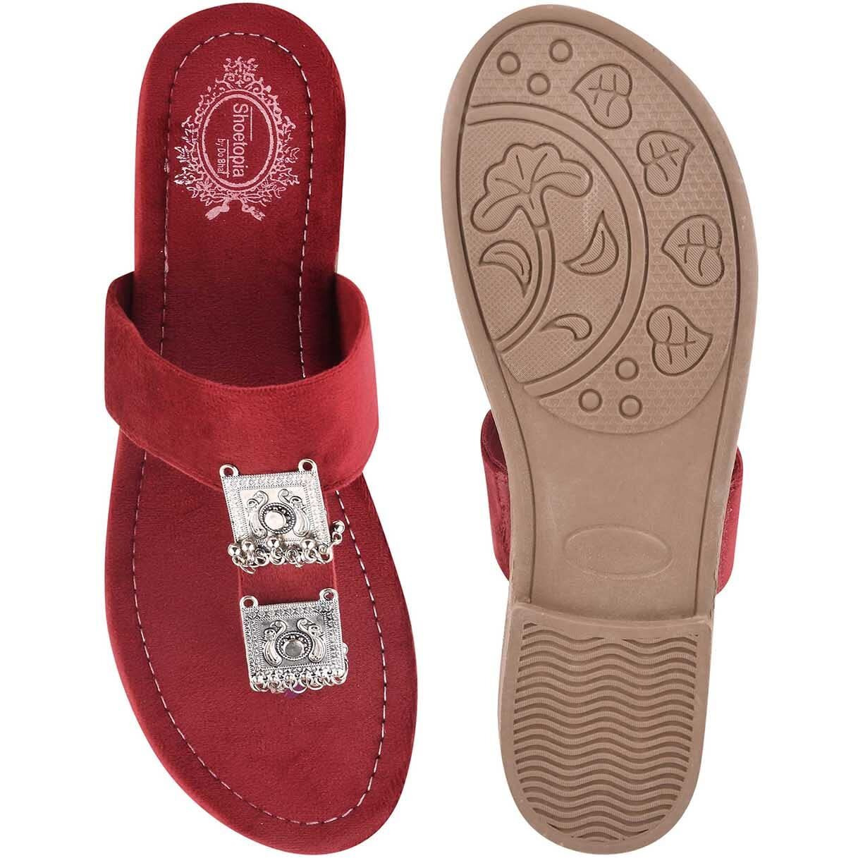 Shoetopia Ethnic Jewel Detailed Cherry Flats For Women & Girls /Uk6