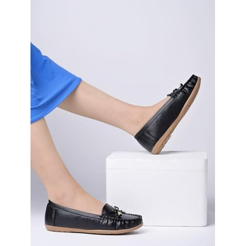Shoetopia Women's Comfortable Loafers Black | Soft Slip-On Casual Formal Flat For Office College & Travel Eu36