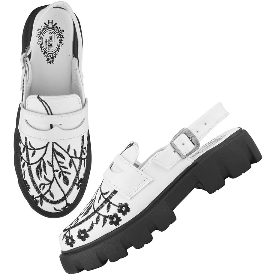 Shoetopia Stylish Printed White With Buckle Loafers For Women & Girls /Eu36