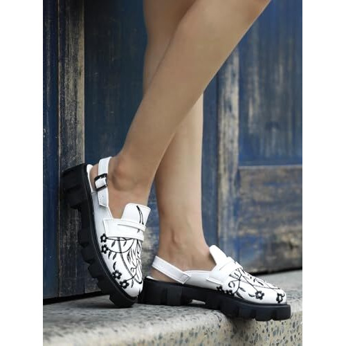 Shoetopia Stylish Printed White With Buckle Loafers For Women & Girls /Eu36