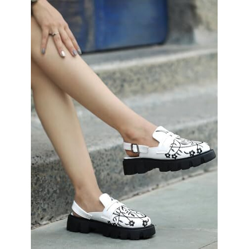 Shoetopia Stylish Printed White With Buckle Loafers For Women & Girls /Eu36