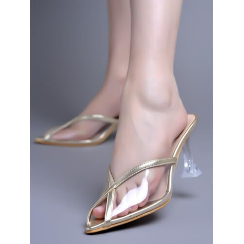 Shoetopia Classy Transparent Style Golden Pumps For Women & Girls /Eu41