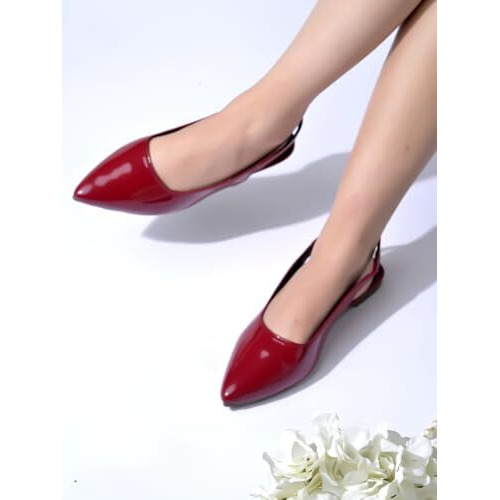 Shoetopia Solid Slingback Pointed Toe Cherry Flat Sandals For Women & Girls /Eu37