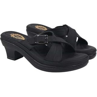 Shoetopia Comfortable Black Doctor Sole Heels For Women & Girls /Eu38