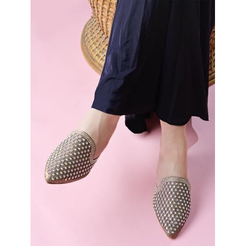 Shoetopia Embellished Copper Heeled Mules For Women & Girls /Eu36