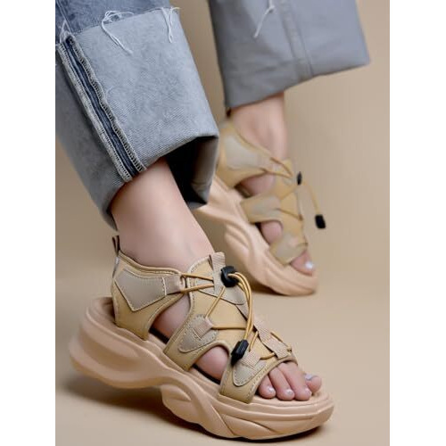 Shoetopia Smart Casual Beige Sporty Sandals For Women & Girls /Eu40