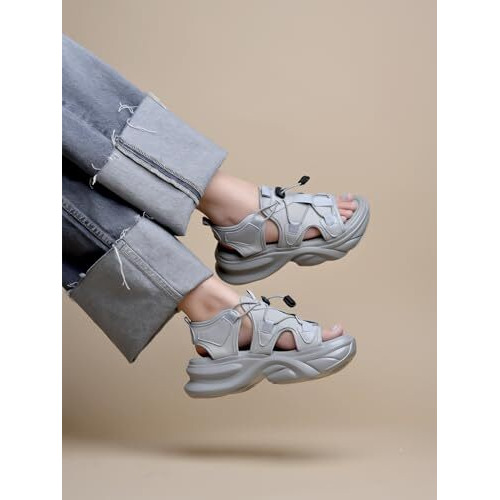 Shoetopia Smart Casual Grey Sporty Sandals For Women & Girls /Eu37