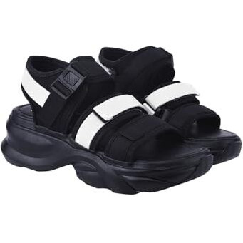 Shoetopia Smart Casual Black & White Sporty Sandals For Women & Girls /Eu36