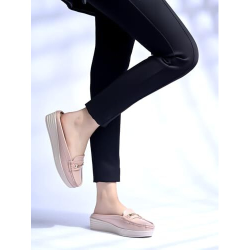 Shoetopia Stylish Comfortable Upper Bow Detailed Peach Slip-On Loafers For Girls Loafers For Women