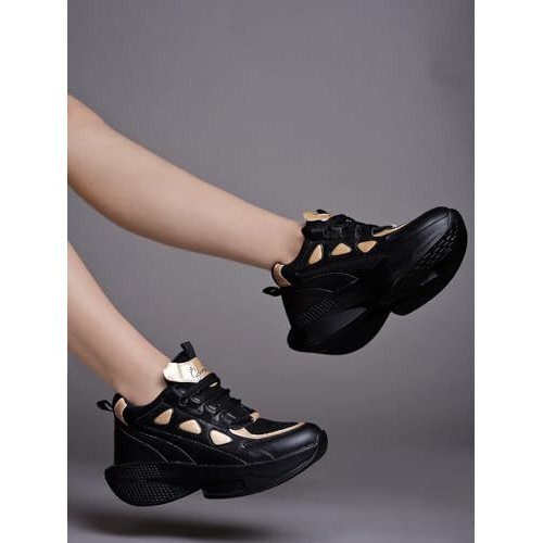 Shoetopia Black Casual Sneakers For Women & Girls /Eu36