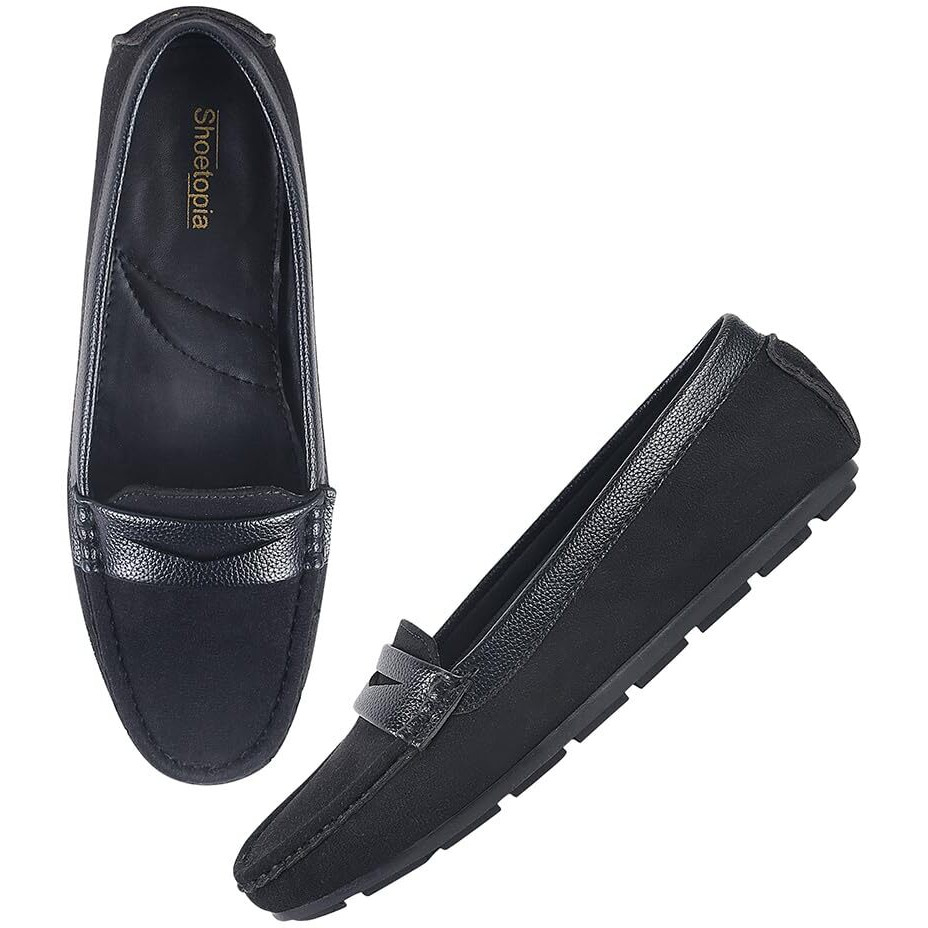 Shoetopia Upper Suede Detailed Black Loafers For Women & Girls /Eu42