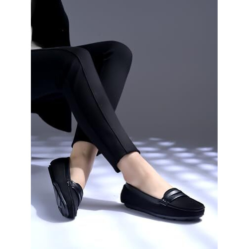 Shoetopia Upper Suede Detailed Black Loafers For Women & Girls /Eu42