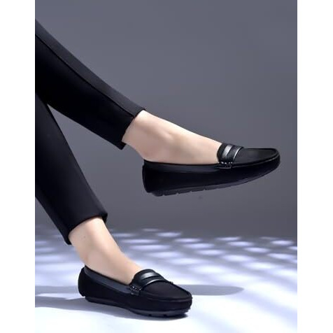 Shoetopia Upper Suede Detailed Black Loafers For Women & Girls /Eu42
