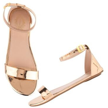 Shoetopia Stylish Embellished Rose-Gold Flat Sandals For Women & Girls /Eu40