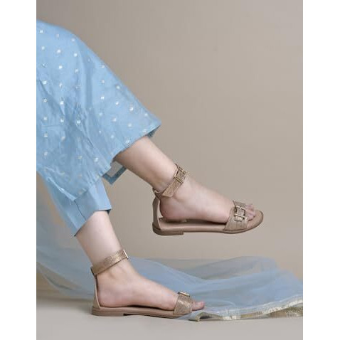 Shoetopia Chic & Comfy Ankle Strap Copper Flat Sandals For Everyday Elegance For Women & Girls /Eu37