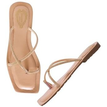 Shoetopia Embellished Rose-Gold Flats For Women /Eu39